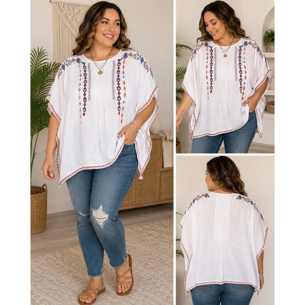 JW Los Angeles Joy Love Light Embroidered Poncho‎ Tunic Boho Festival
